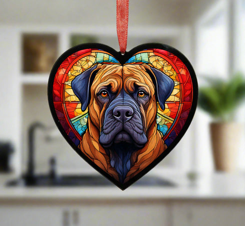 Bullmastiff Stained Glass Effect Heart Suncatcher